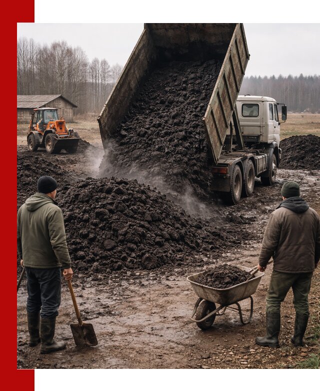 Доставка низинного торфа с разгрузкой и доставкой в Озёрске