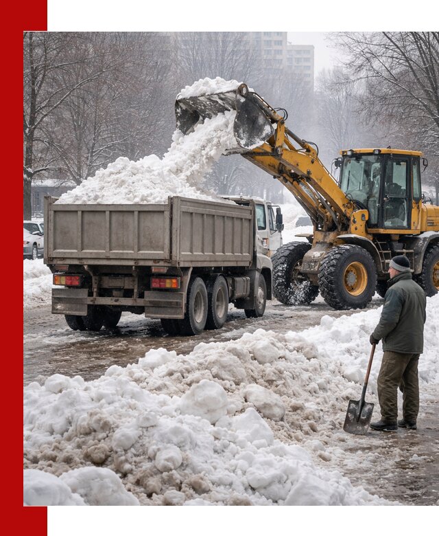 Вывоз снега грузовой техникой в Озёрске оперативно и чисто
