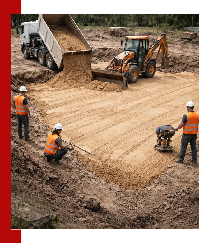 Устройство песчаной подушки для фундаментов и дорог в Озёрске